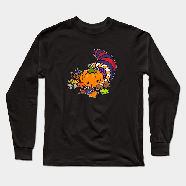 Cute Kawaii Cornucopia Pumkin Thanksgiving Gifts Long Sleeve T-Shirt by BonnaVida